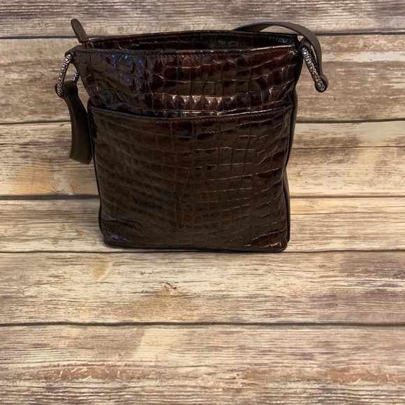 Brighton Sonny Patent Leather Shoulder Bag – Brown Embossed Croco – Medium Strap - Picture 2 of 6